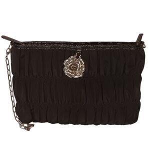 Black Ruched Bag With Silver Rose & Chain & Patent Leather Trim 10x7 By Brighton